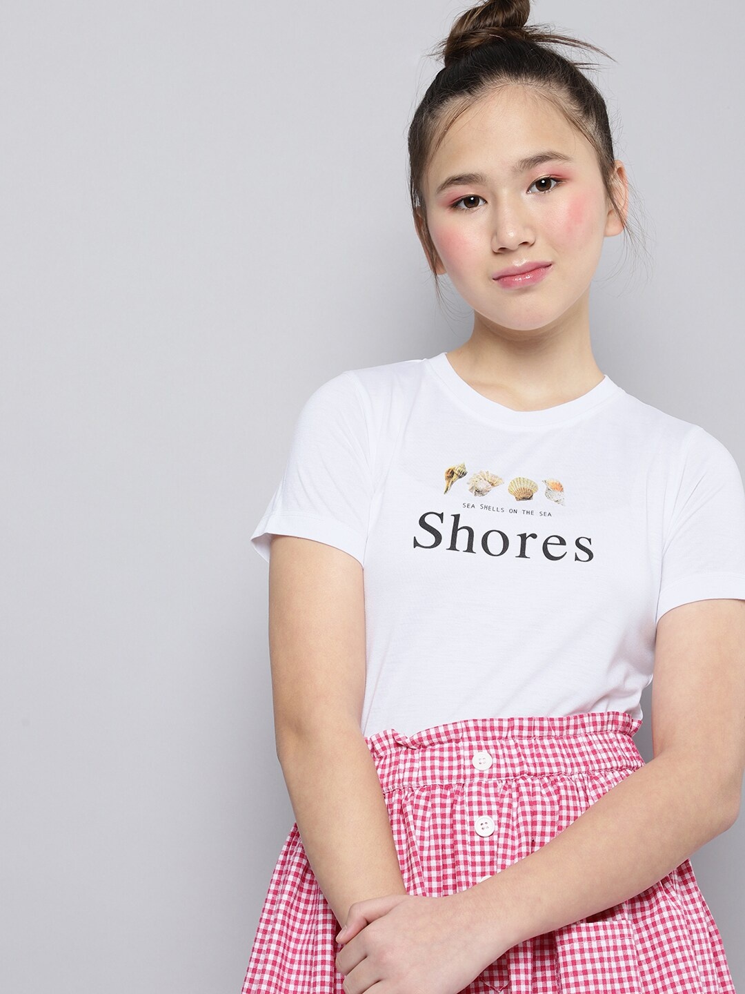 

M&H Juniors Girls White Typography Print Round Neck Regular Sleeves T-shirt