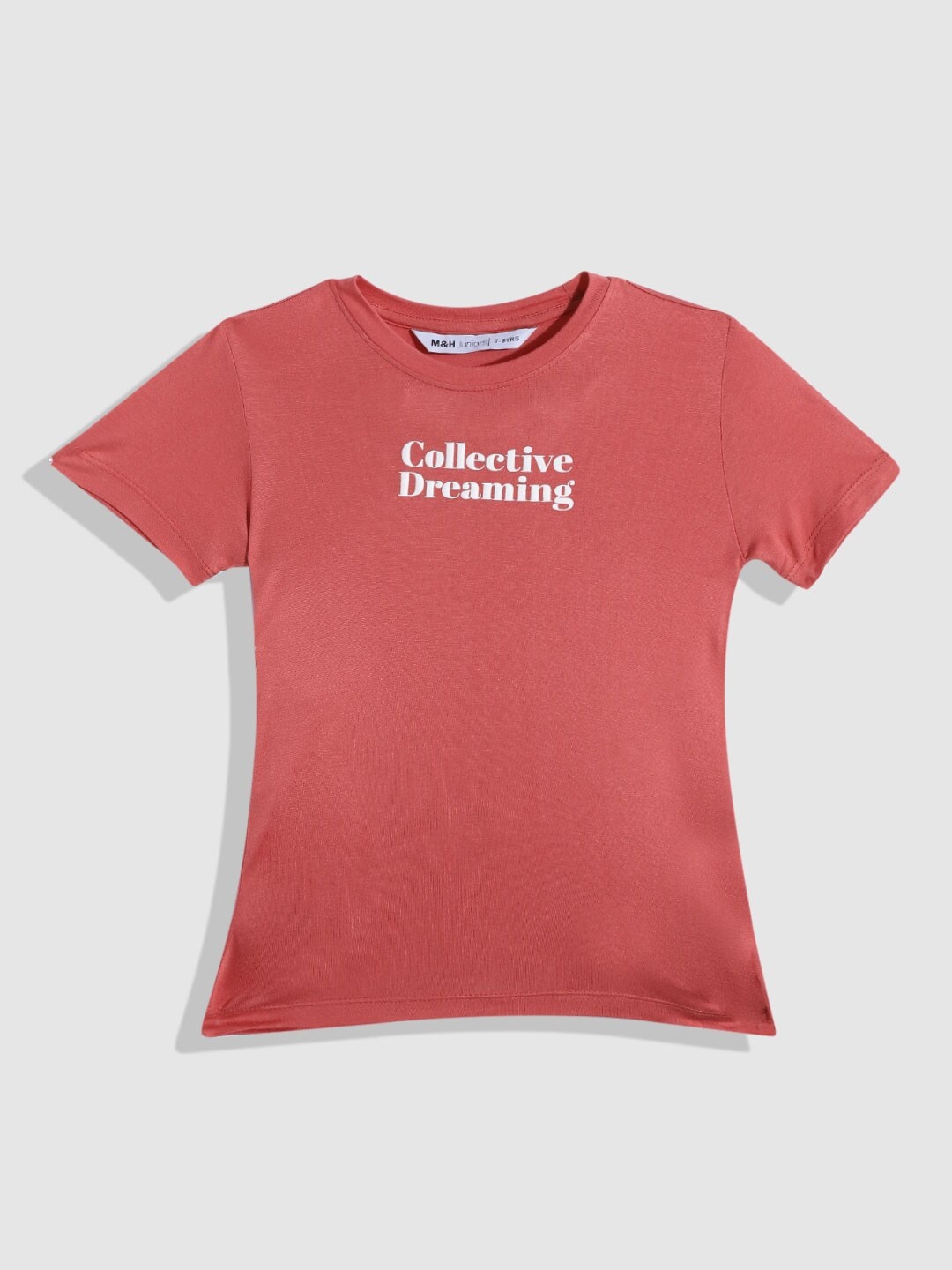 

M&H Juniors Girls Coral Pink & White Typography Print T-shirt