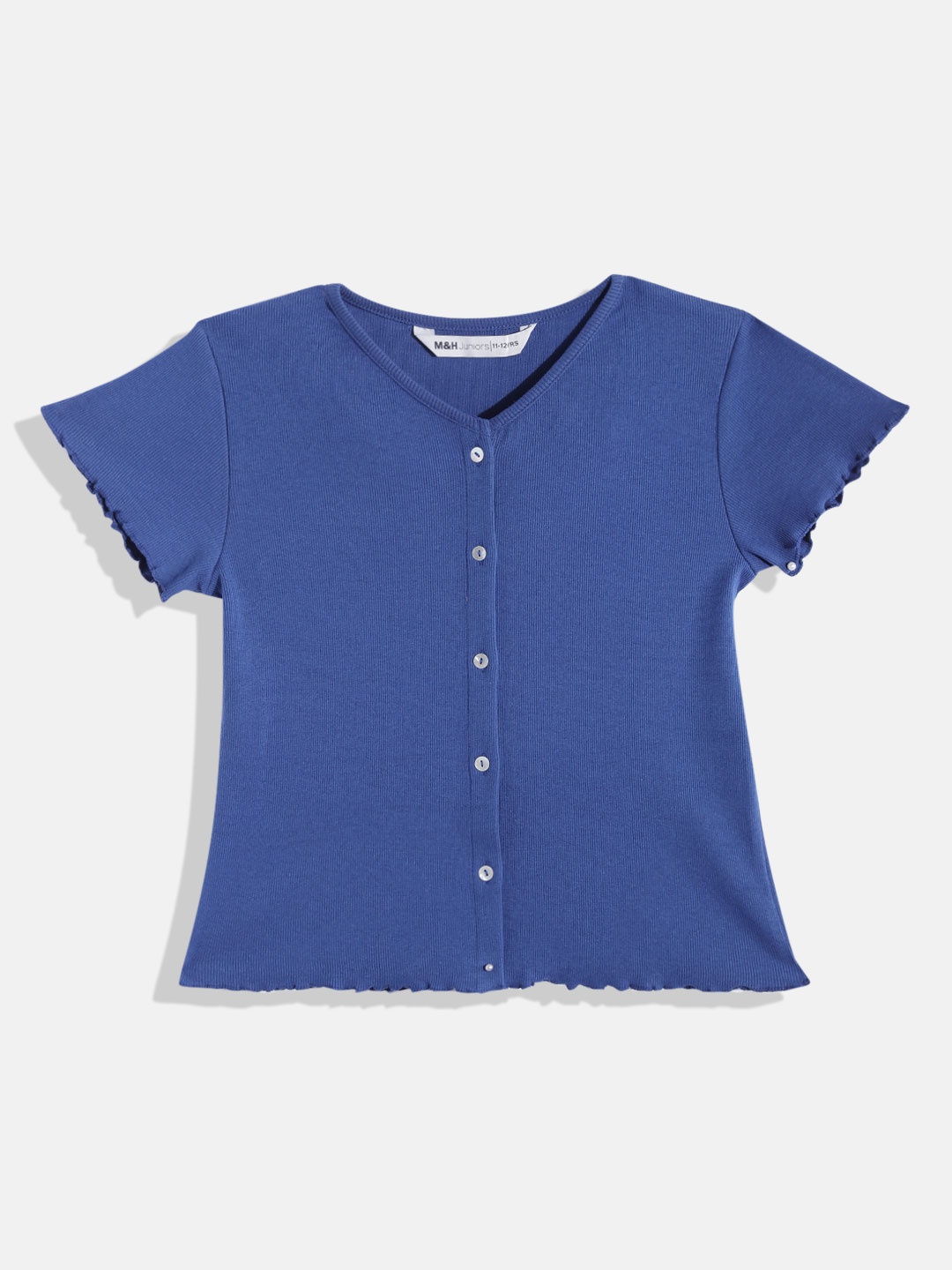 

M&H Juniors Girls Blue Self-Striped Top