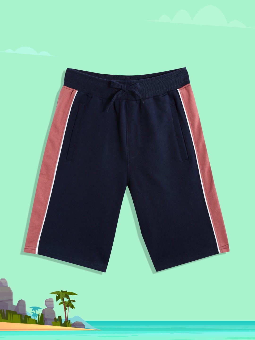 

M&H Juniors Boys Navy Blue & Dusty Pink Solid Shorts