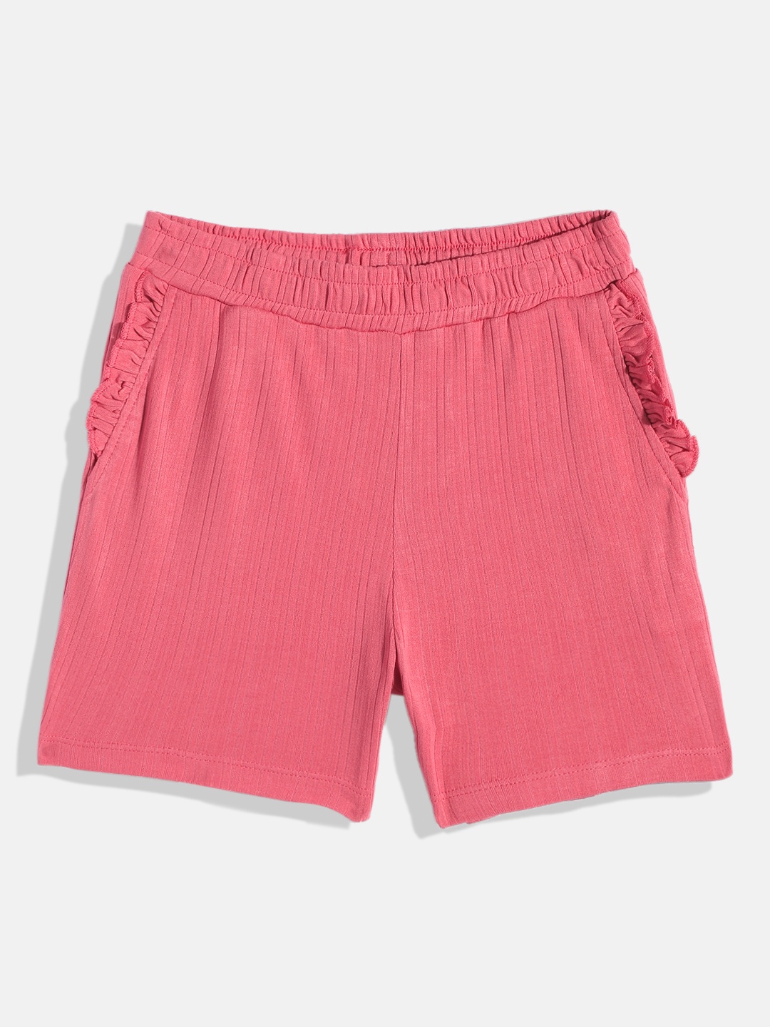 

M&H Juniors Girls Pink Self Striped Shorts
