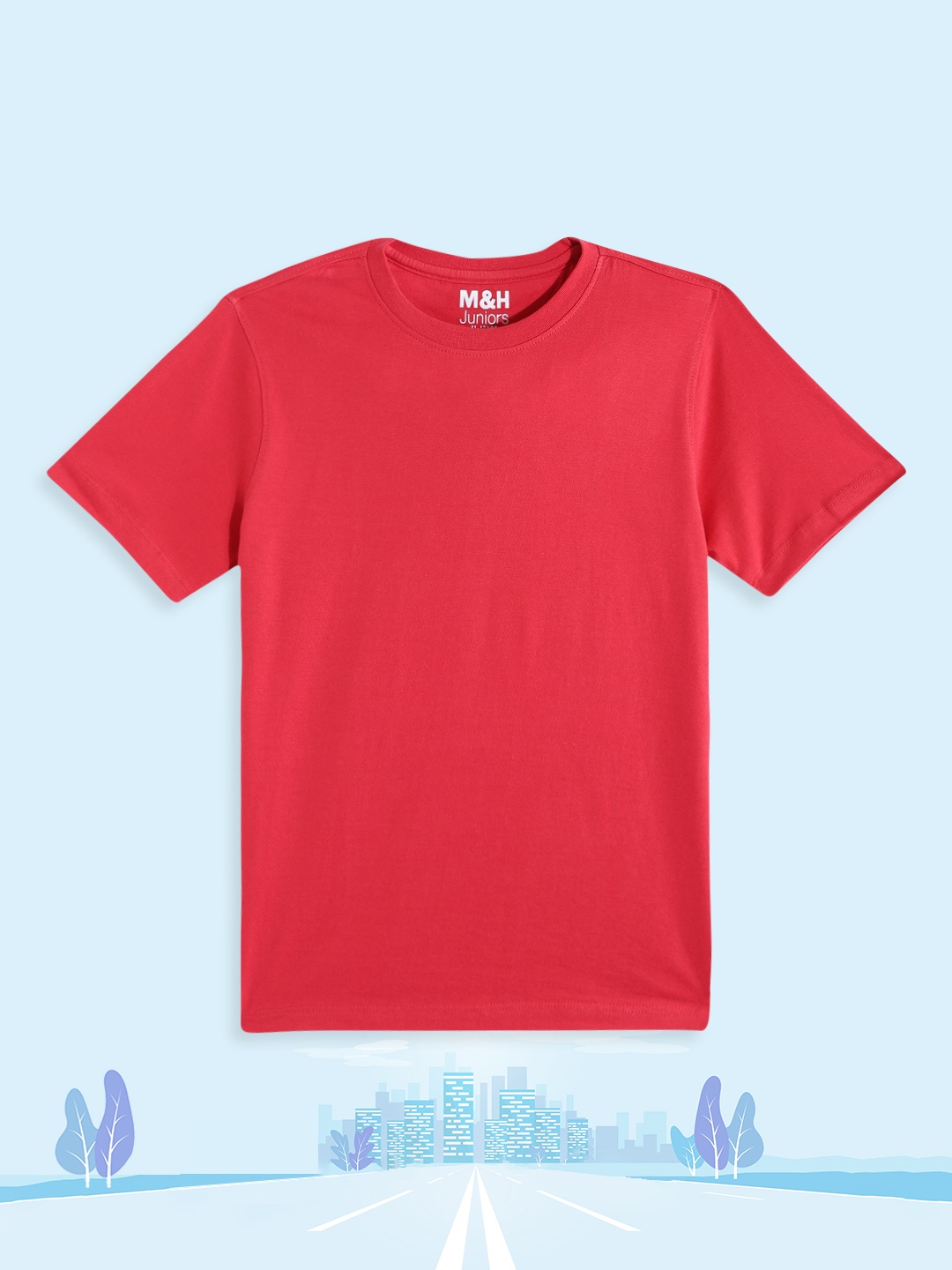 

M&H Juniors Boys Red Solid Pure Cotton T-shirt
