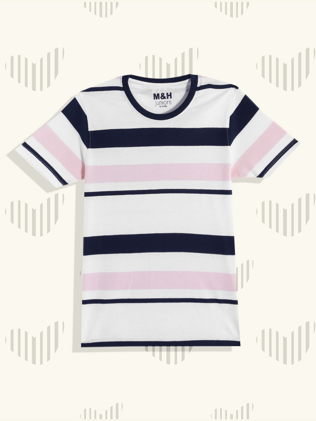 

M&H Juniors Boys White & Navy Blue Striped T-shirt
