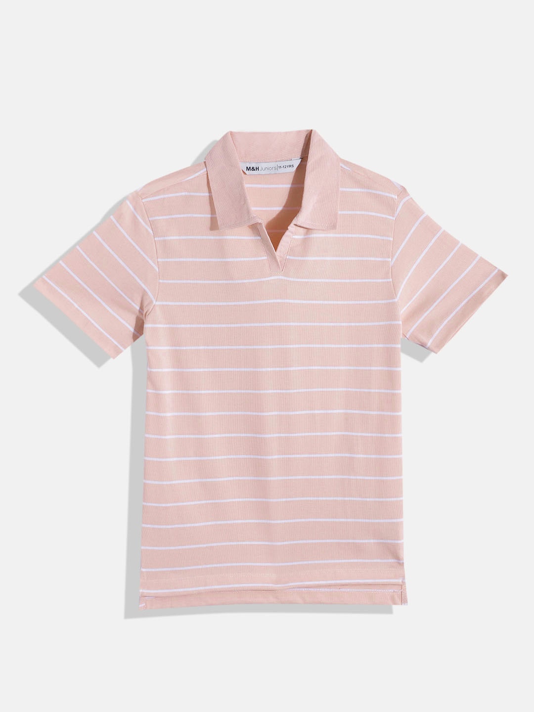 

M&H Juniors Girls Striped Polo Collar T-shirt, Peach