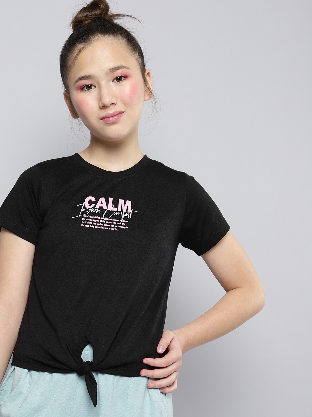

M&H Juniors Girls Black Printed T-shirt