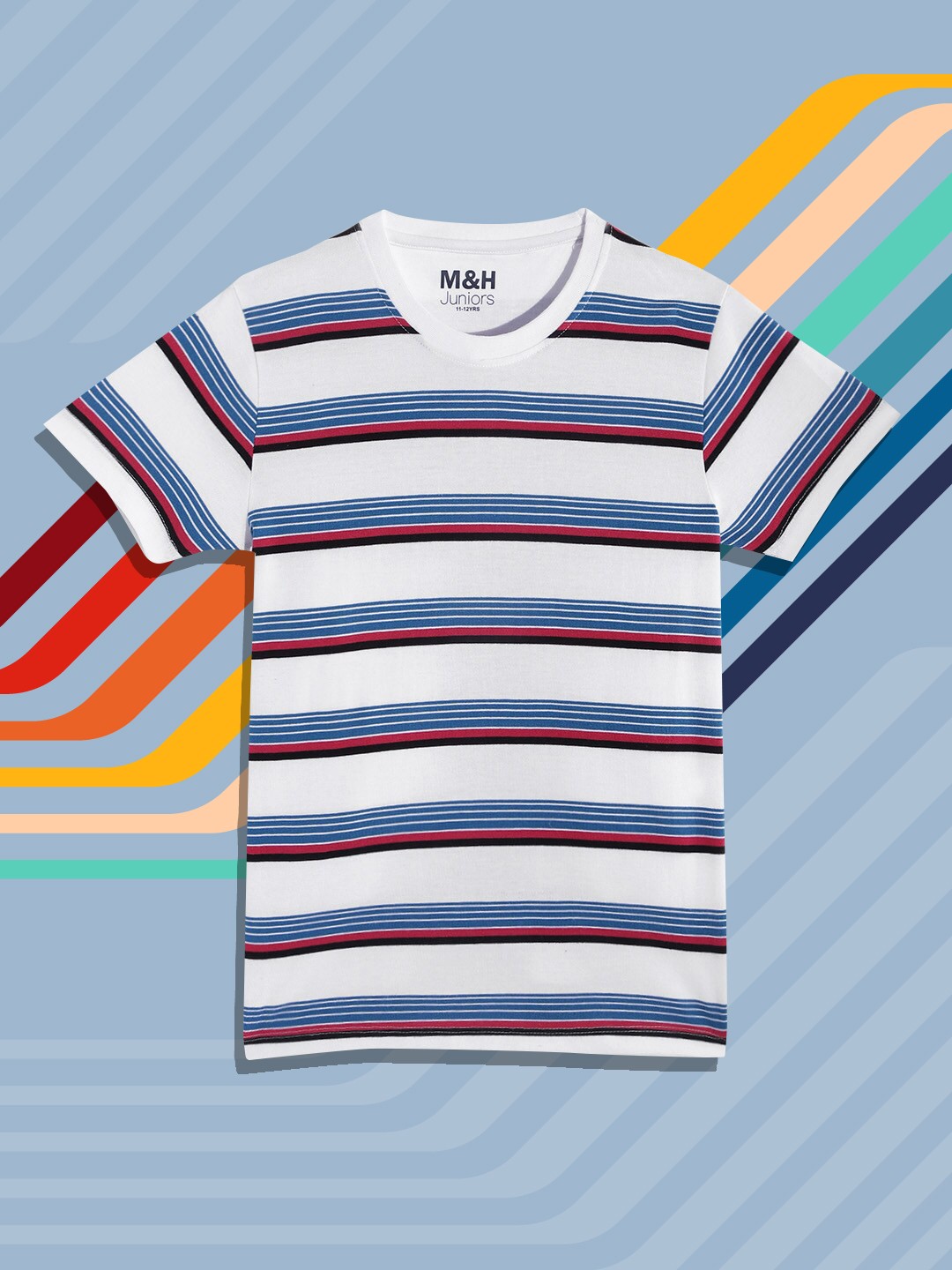 

M&H Juniors Boys White & Blue Striped T-shirt