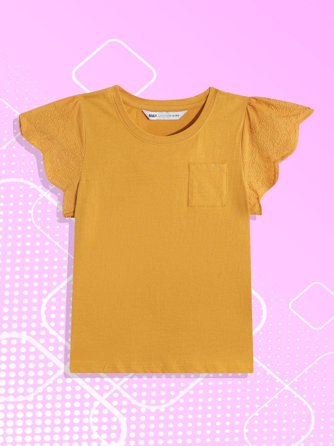 

M&H Juniors Girls Mustard Yellow Solid Pure Cotton T-shirt