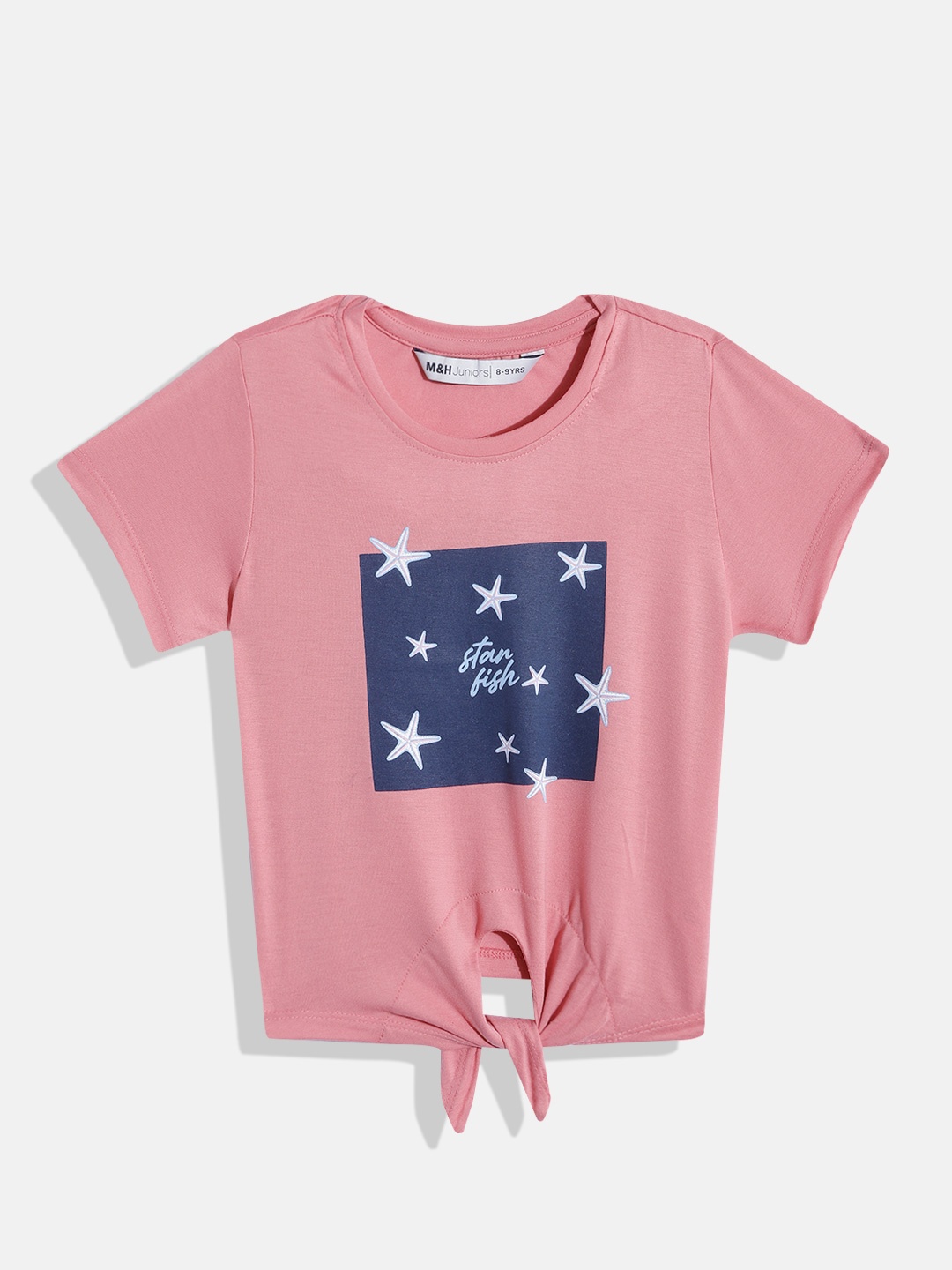

M&H Juniors Girls Conversational Print Top With Tie-Up Detail, Pink