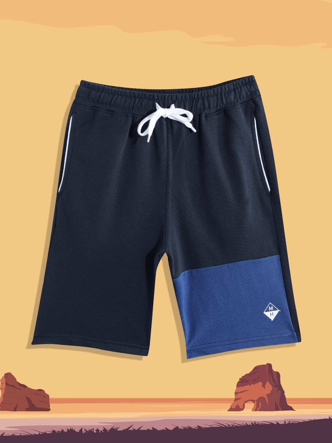 

M&H Juniors Boys Blue Colourblocked Mid-Rise Shorts