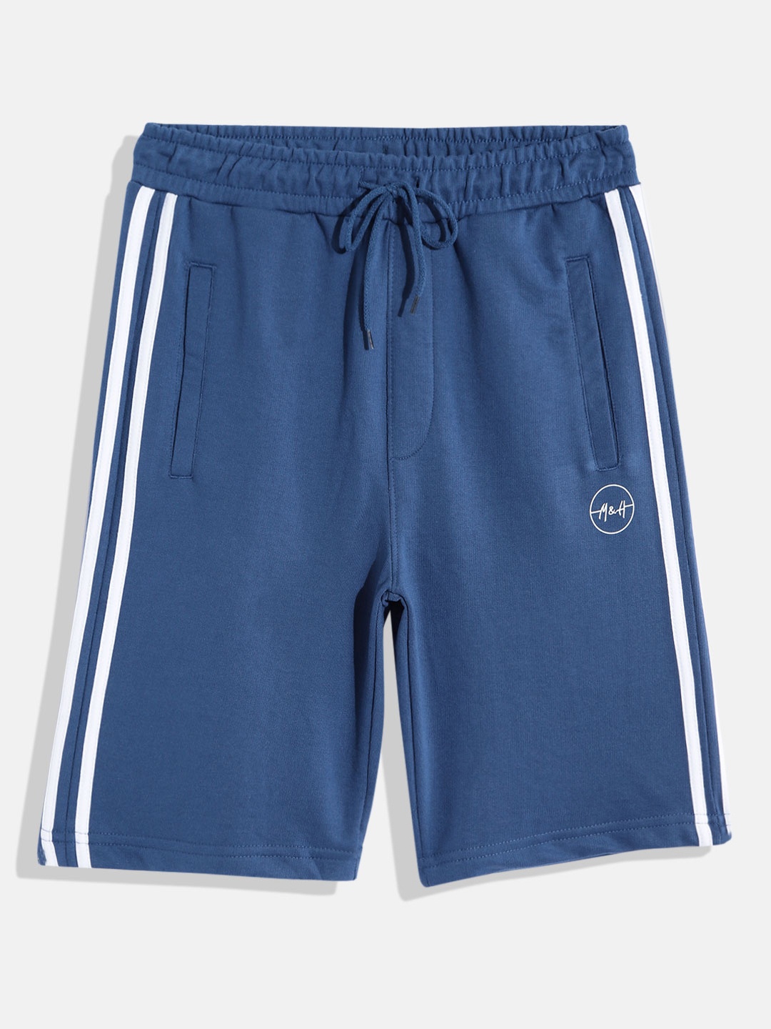 

M&H Juniors Boys Navy Blue & White Solid Shorts with Side Taping