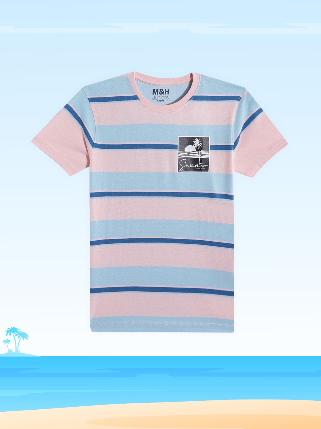 

M&H Juniors Boys Blue & Pink Striped T-shirt