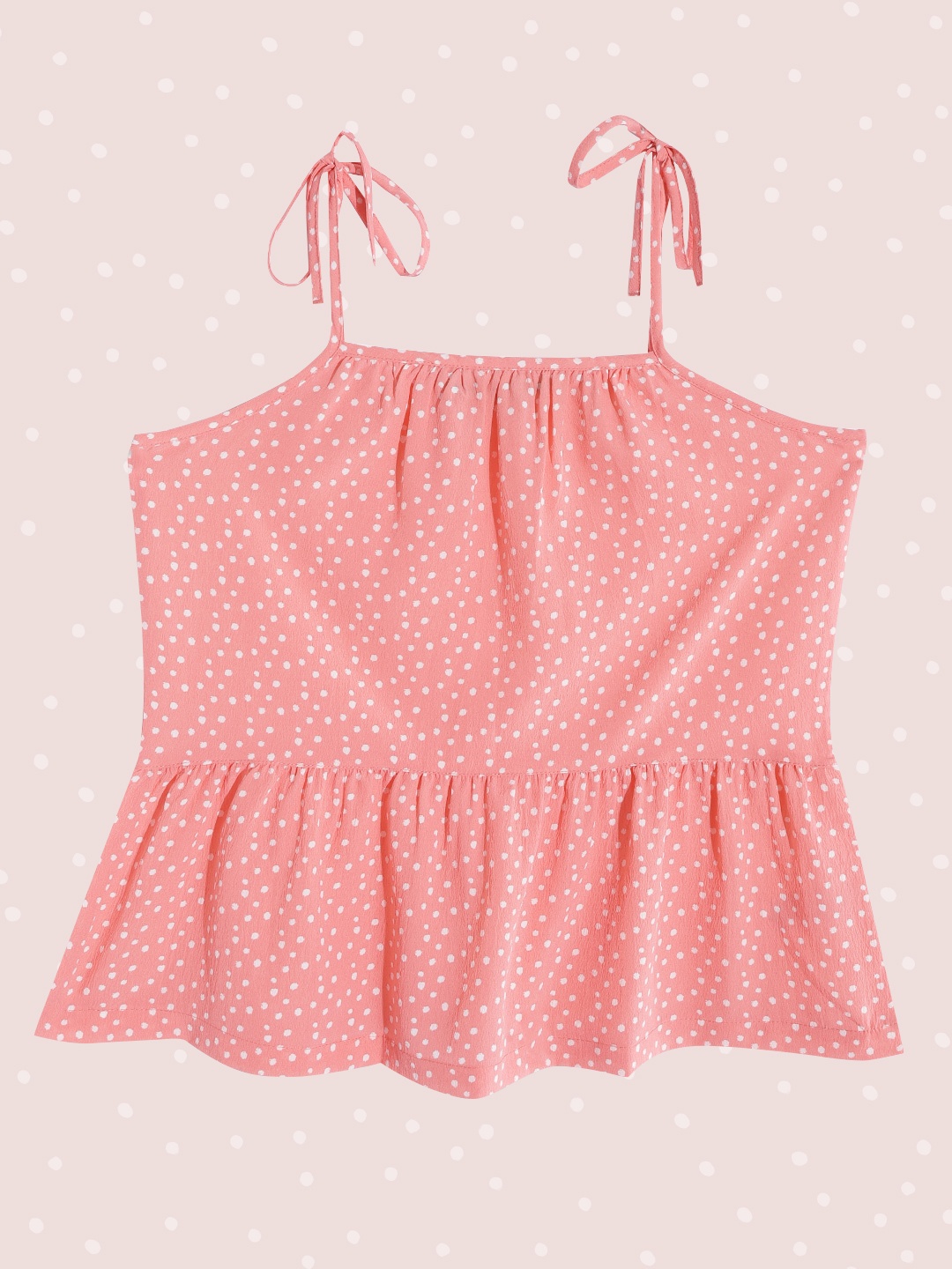 

M&H Juniors Girls Peach-Coloured & White Printed A-Line Top