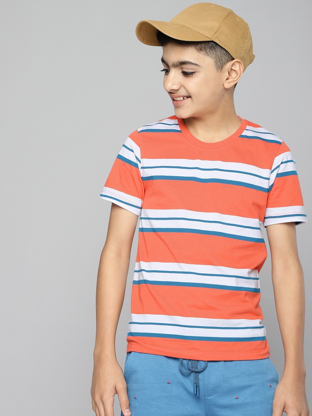 

M&H Juniors Boys Coral & White Striped T-shirt