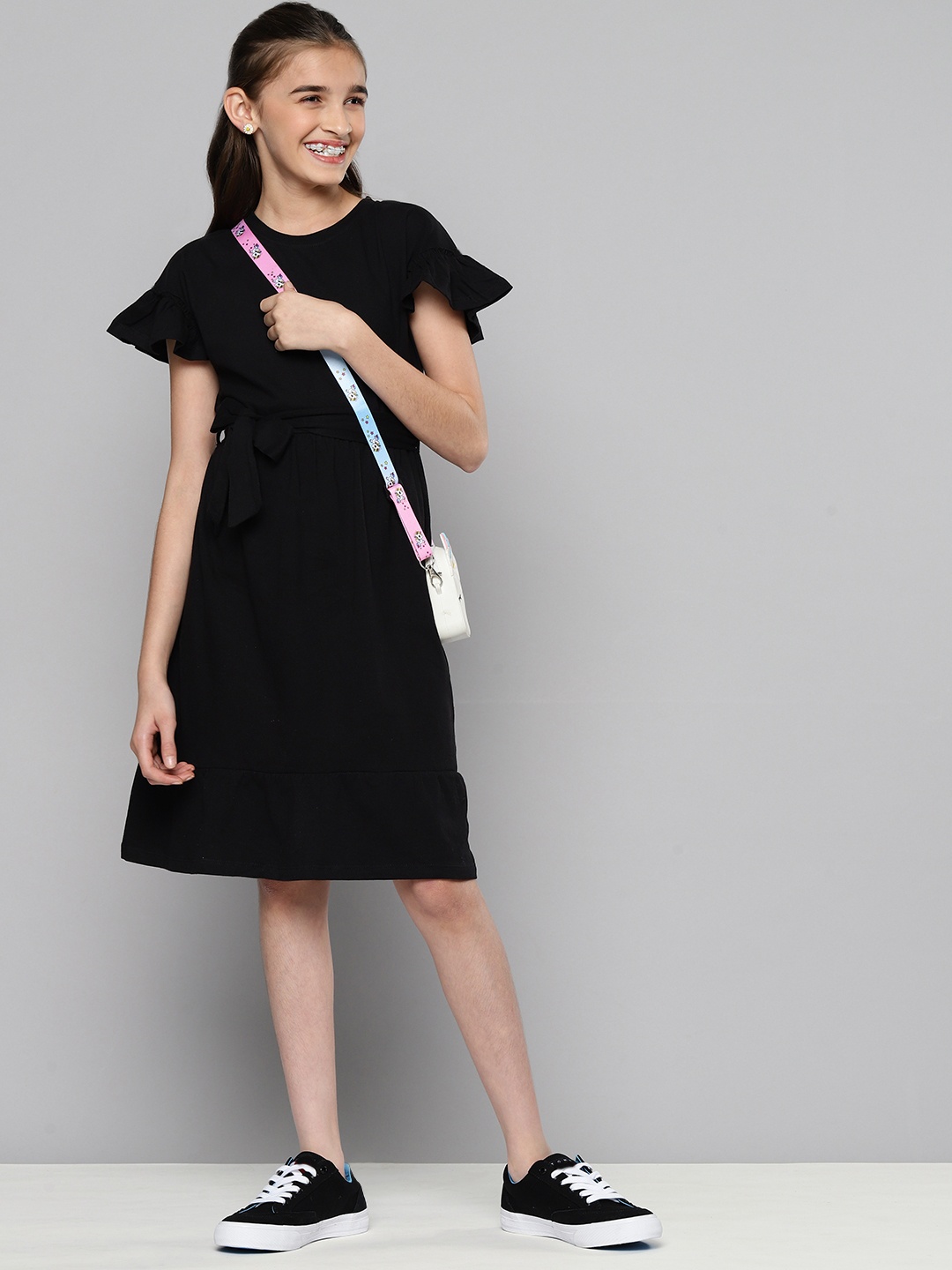 

M&H Juniors Girls Black Solid Pure Cotton A-Line Dress