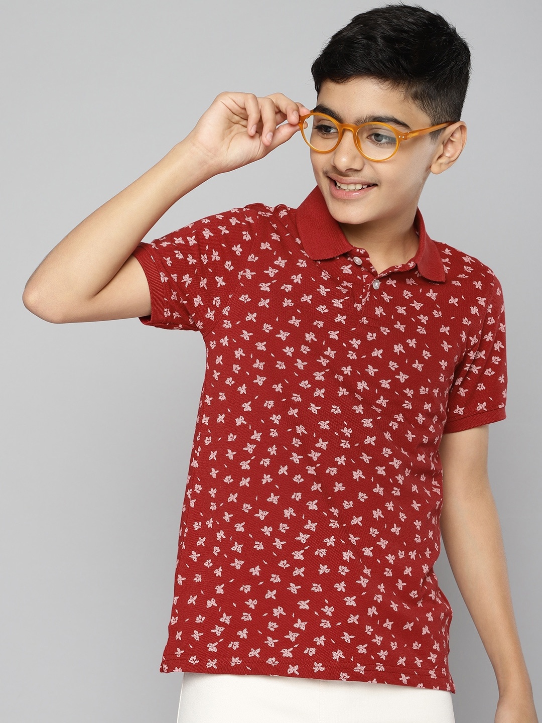 

M&H Juniors Boys Red Printed Polo Collar T-shirt