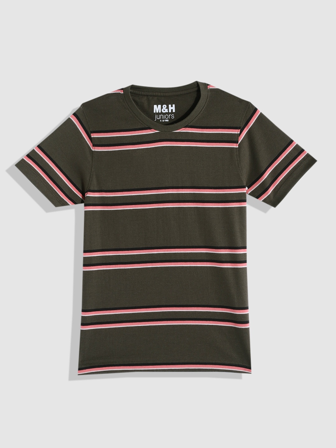 

M&H Juniors Boys Olive Green & Pink Striped T-shirt