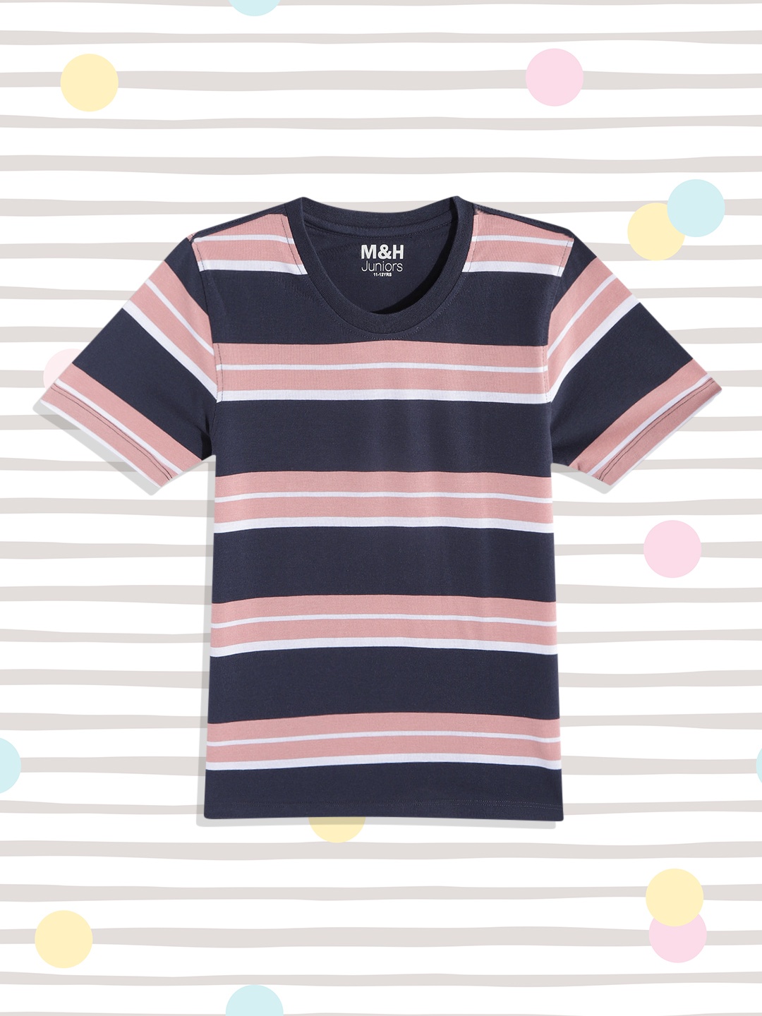 

M&H Juniors Boys Navy Blue & Pink Striped T-shirt