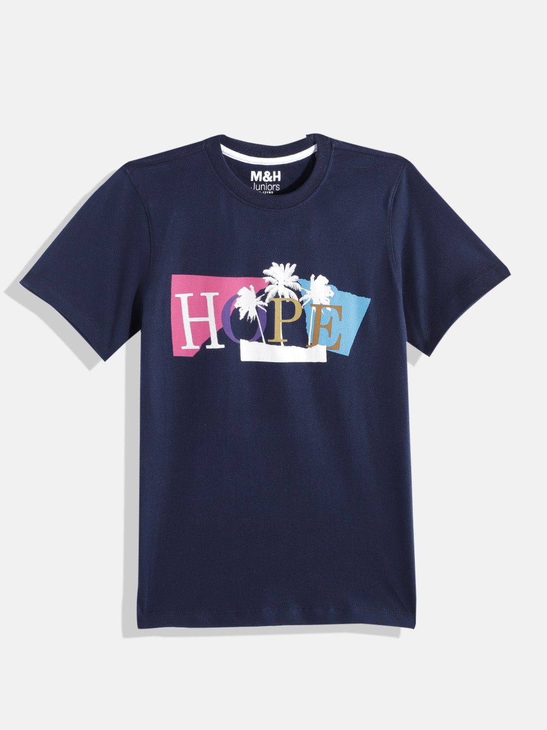 

M&H Juniors Boys Printed Pure Cotton T-shirt, Navy blue