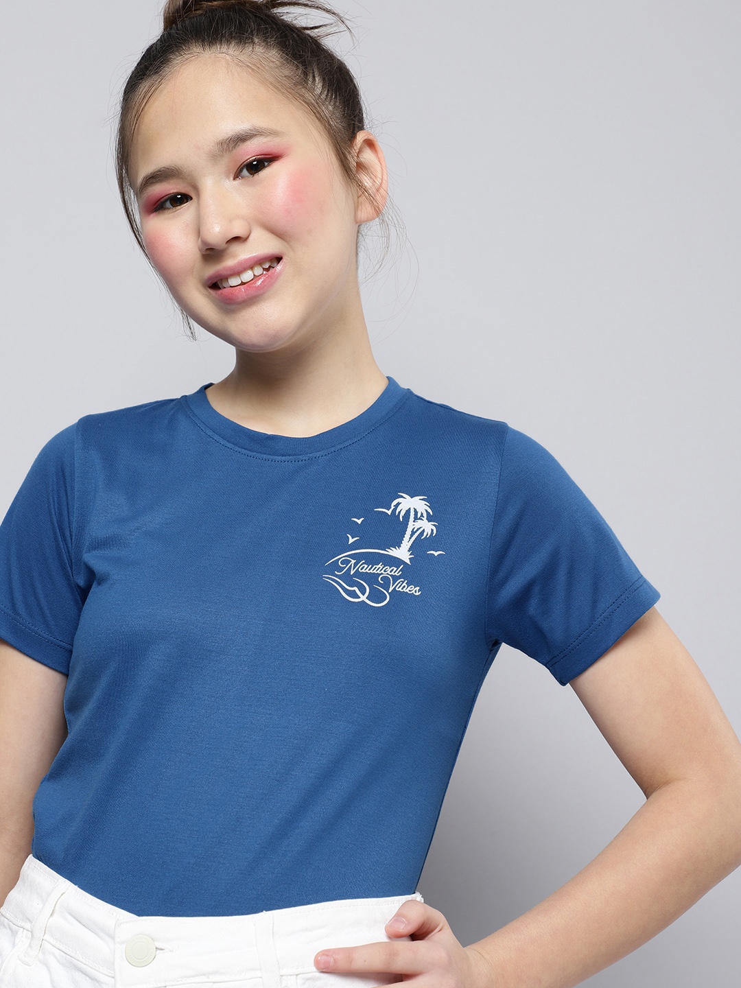 

M&H Juniors Girls Blue Printed T-shirt