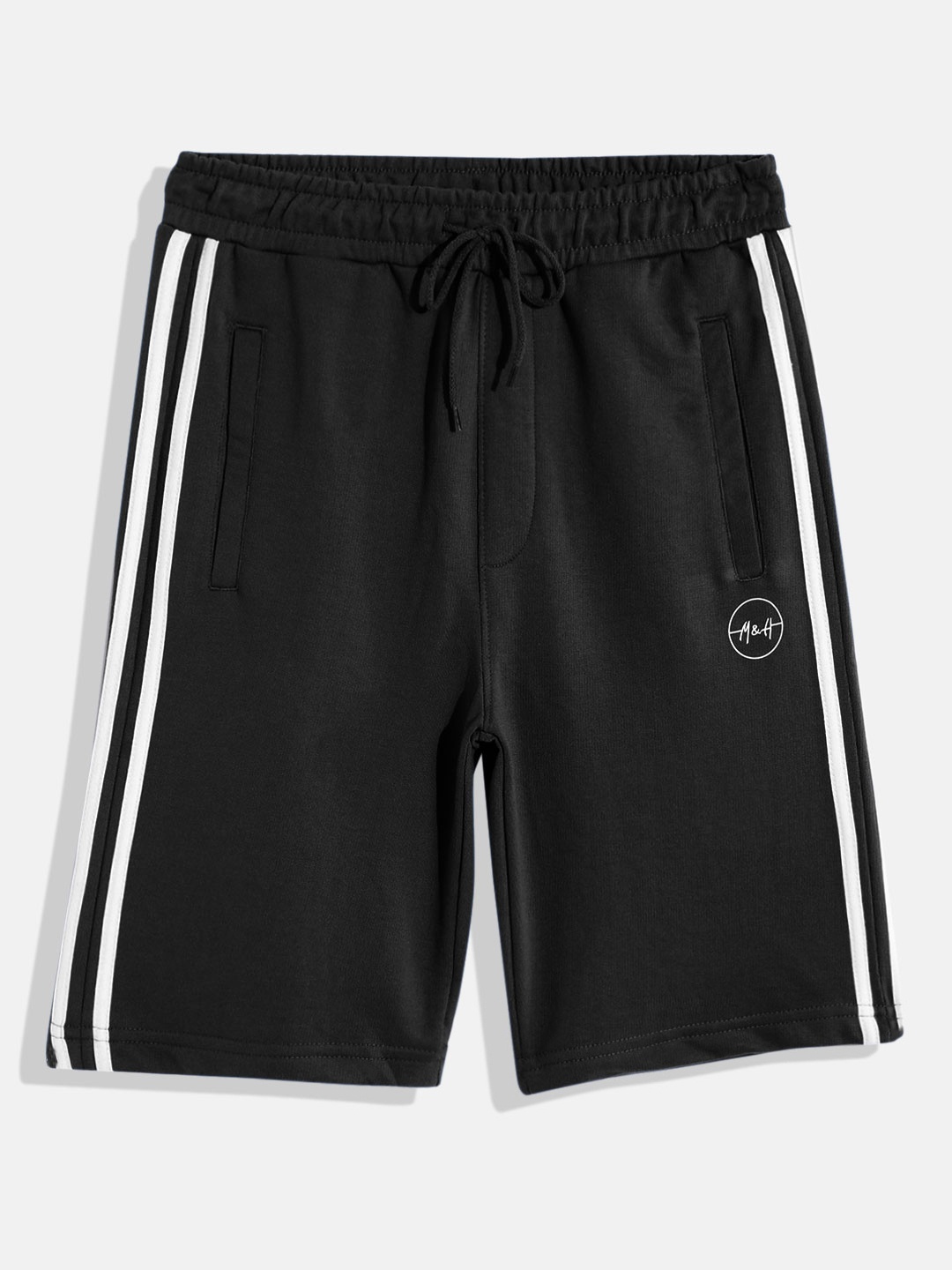 M&H Juniors Boys Black & White Solid Shorts with Side Taping