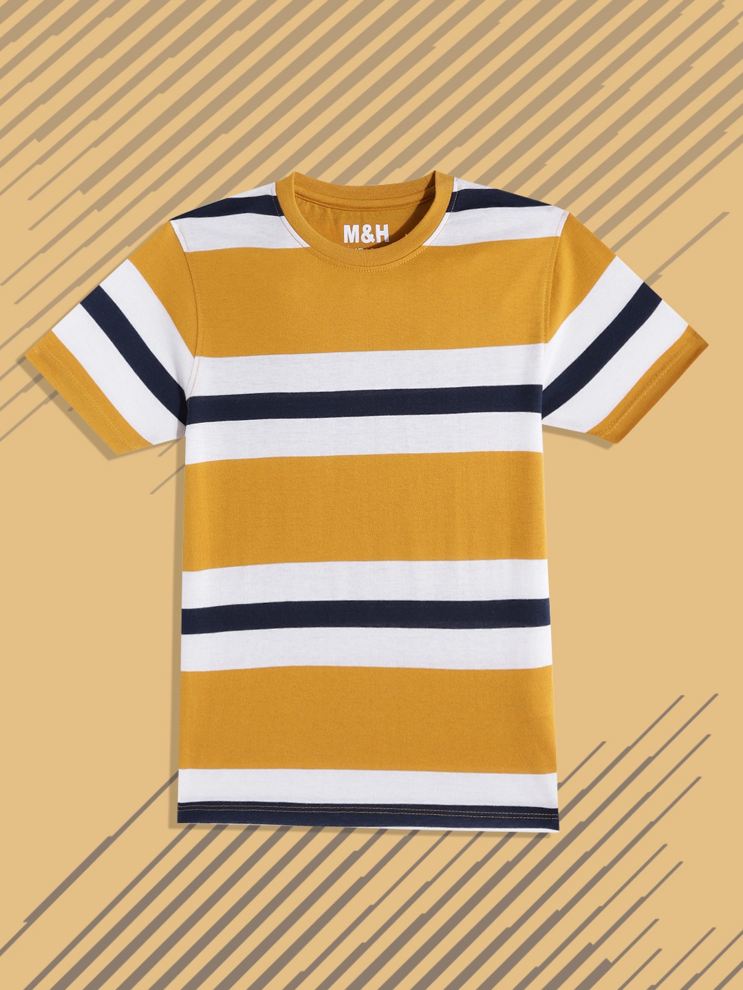 

M&H Juniors Boys Mustard Yellow & White Striped T-shirt