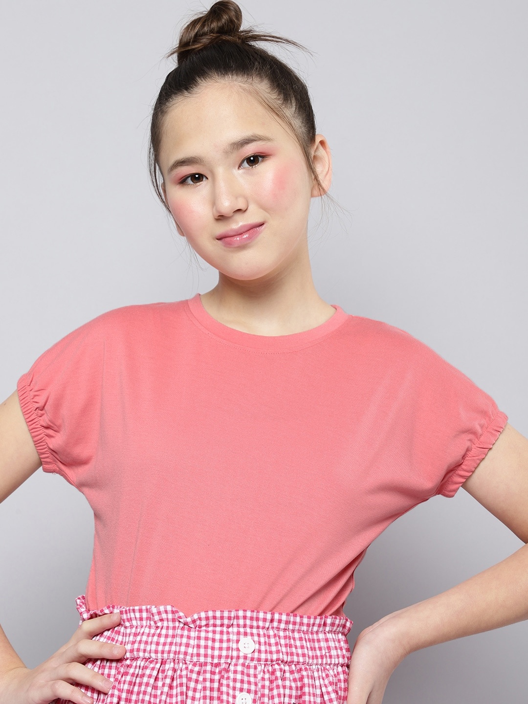 

M&H Juniors Girls Pink Solid T-shirt