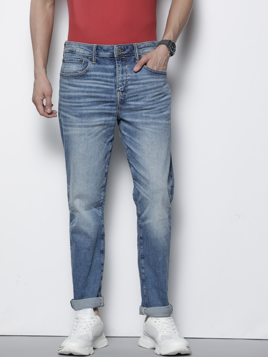 

AMERICAN EAGLE OUTFITTERS Men Blue Heavy Fade Stretchable Jeans