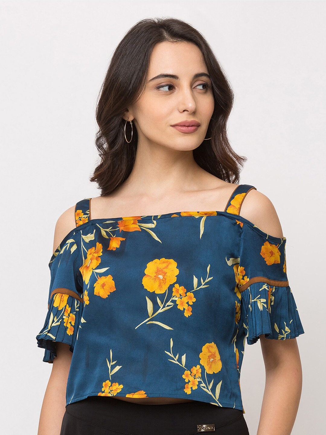 

SHECZZAR Blue Floral Print Top