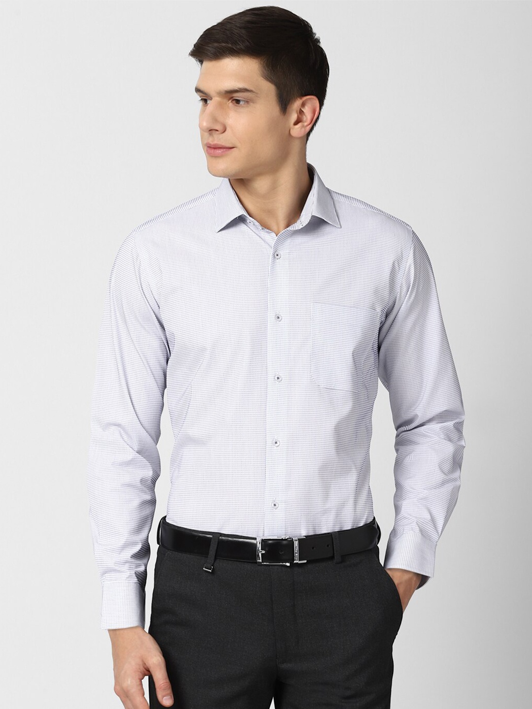 

Van Heusen Men Blue Regular Fit Micro Checks Checked Cotton Formal Shirt