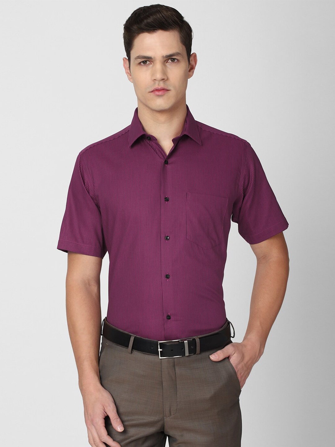 

Van Heusen Men Purple Pinstripes Striped Cotton Formal Shirt