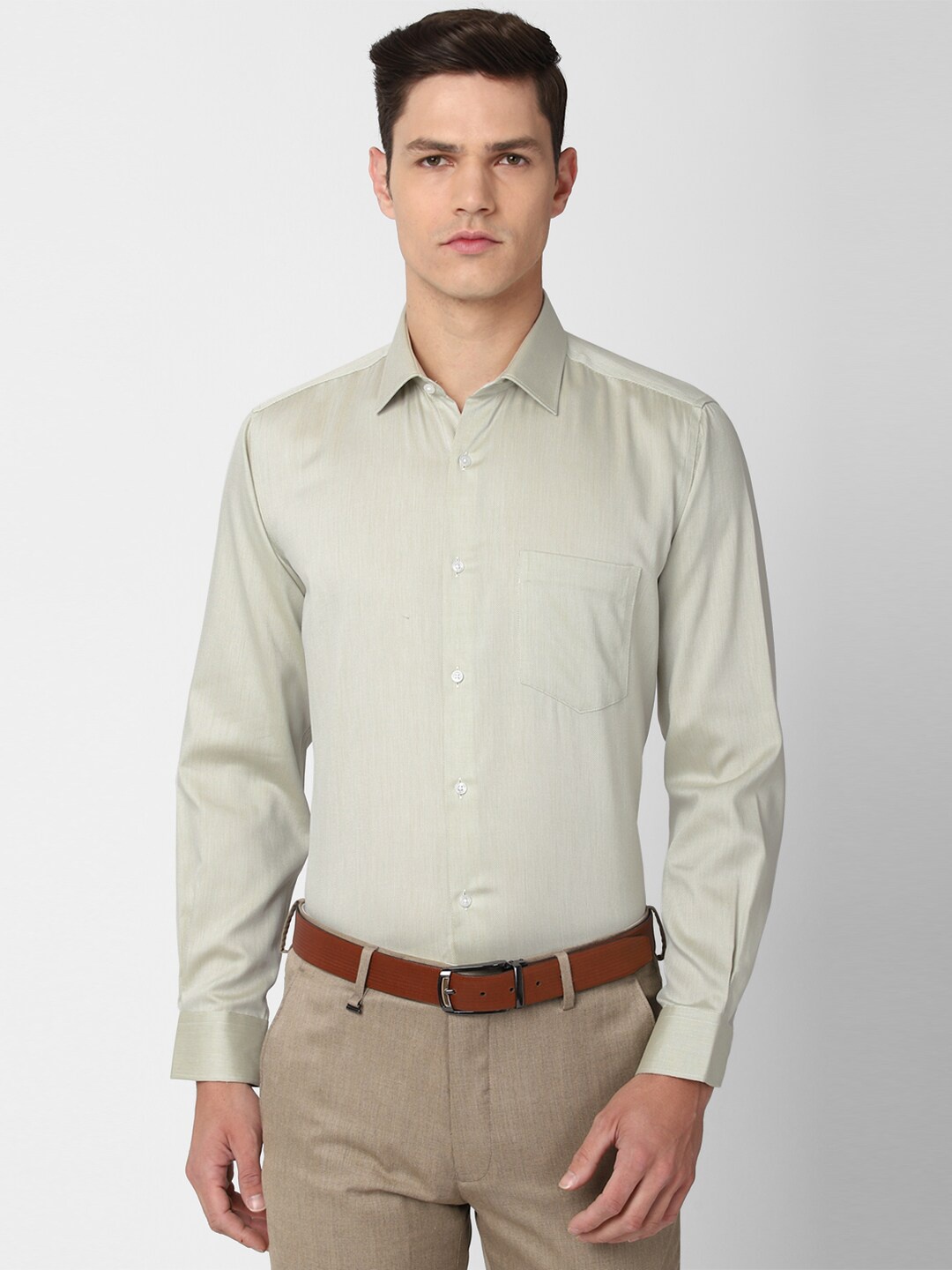 

Van Heusen Men Green Textured Formal Shirt