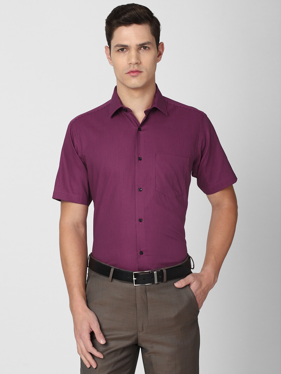 

Van Heusen Men Purple Pure Cotton Striped Formal Shirt