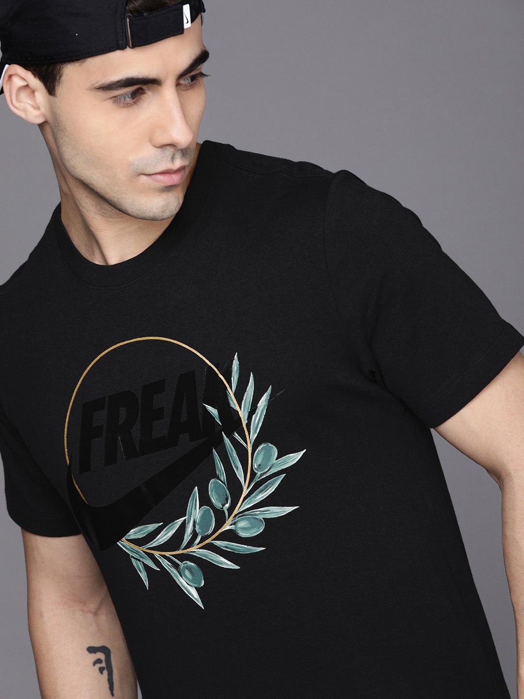 

Nike Men Black Typography Printed Pure Cotton T-shirt