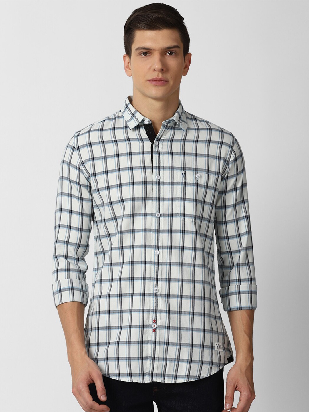 

VAN HEUSEN DENIM LABS Men Grey Slim Fit Checked Casual Shirt