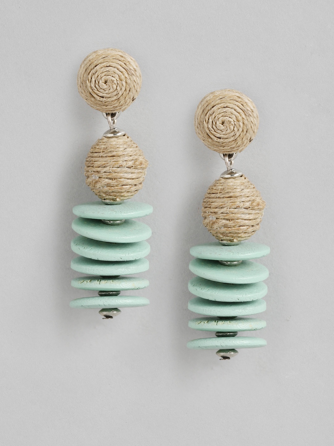 

RICHEERA Green & Beige Contemporary Drop Earrings