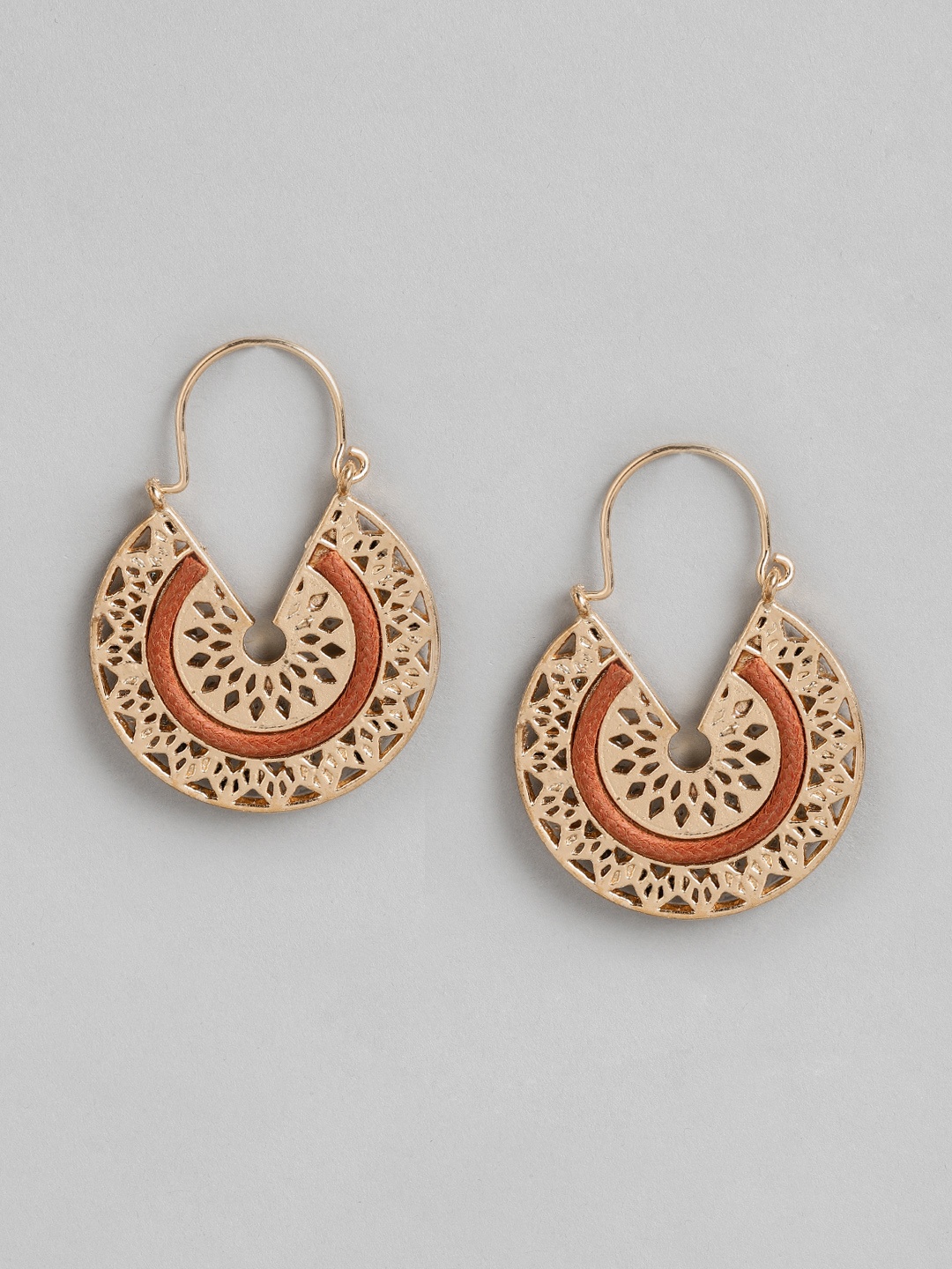 

RICHEERA Gold-Toned & Rust Orange Circular Drop Earrings