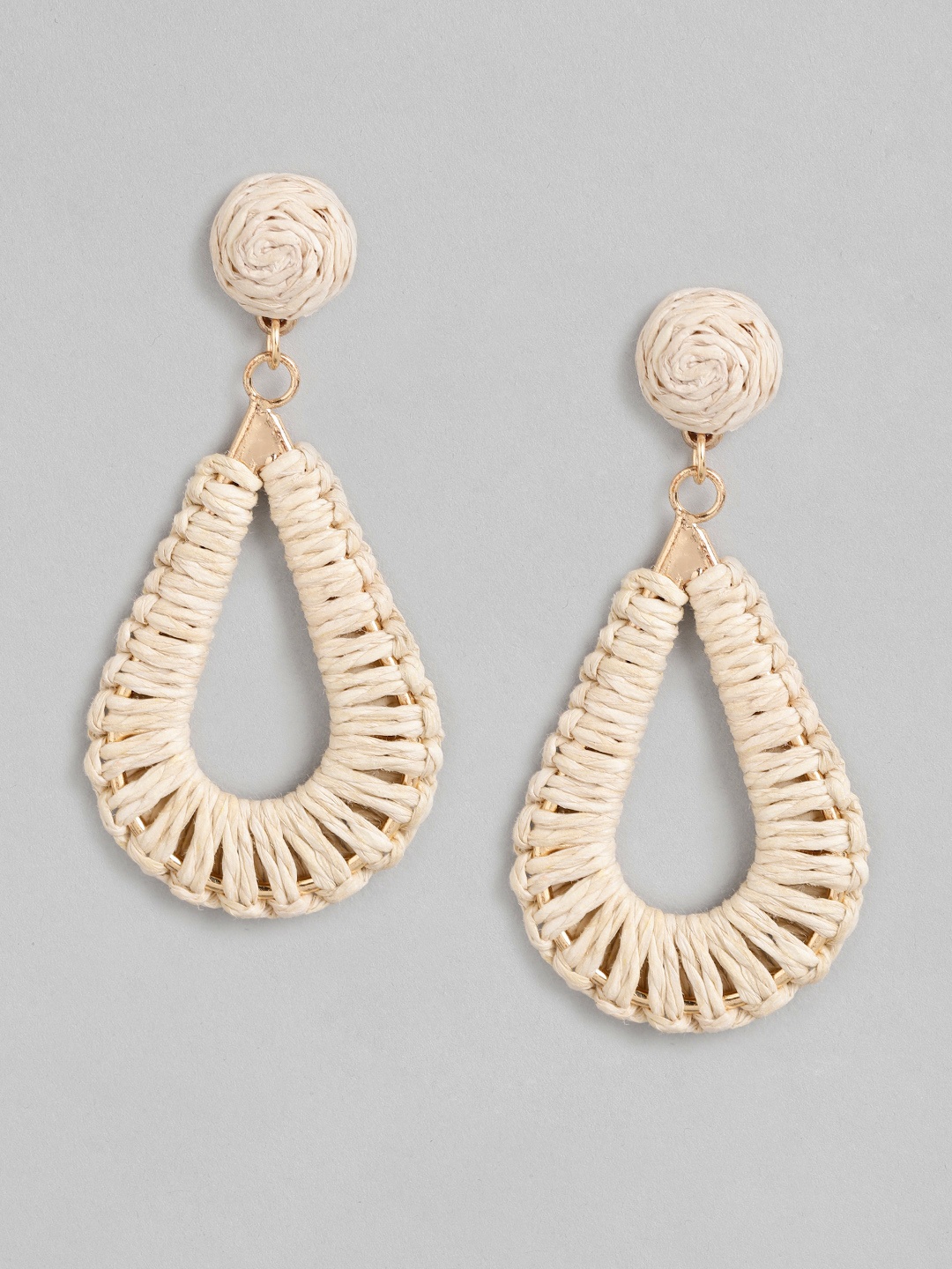 

RICHEERA Beige & Gold- Toned Teardrop Shaped Drop Earrings