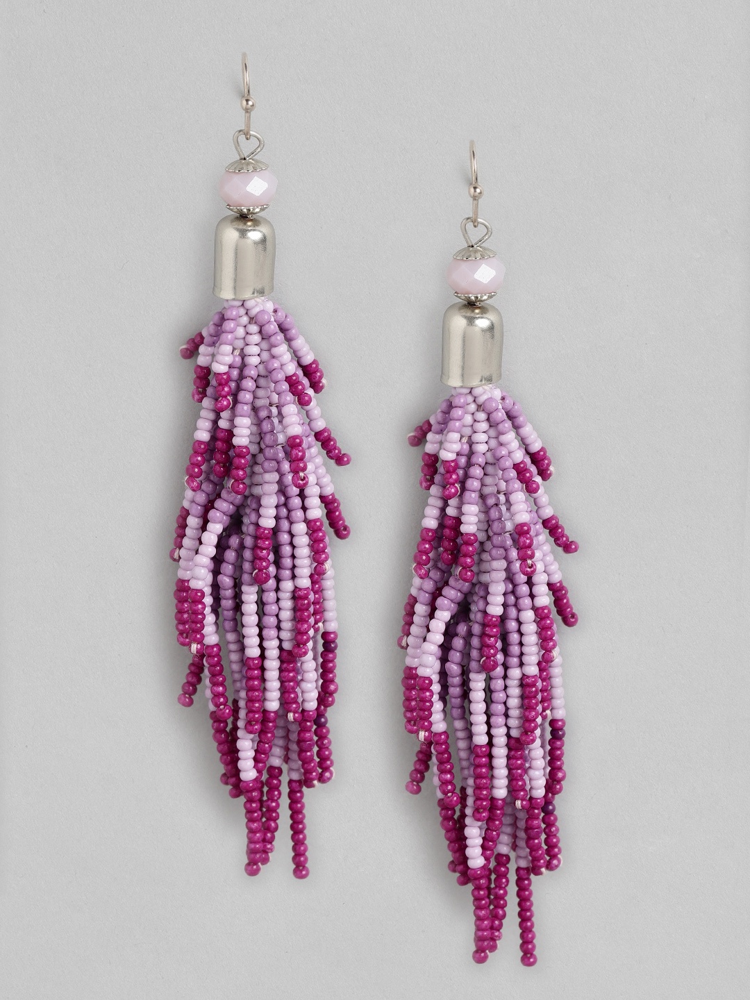 

RICHEERA Purple & Silver-Toned Contemporary Drop Earrings