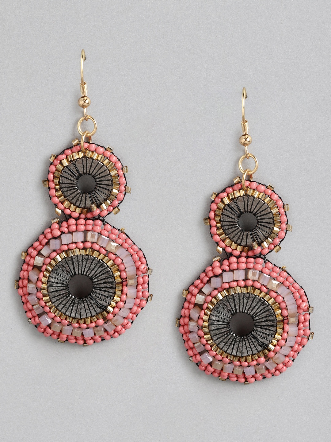 

RICHEERA Pink & Grey Circular Drop Earrings