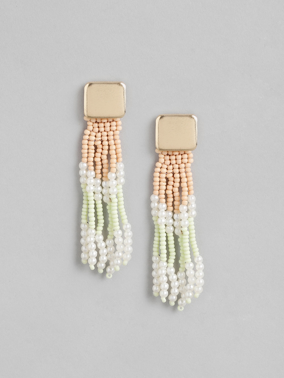 

RICHEERA Gold-Toned & Peach-Coloured Contemporary Drop Earrings