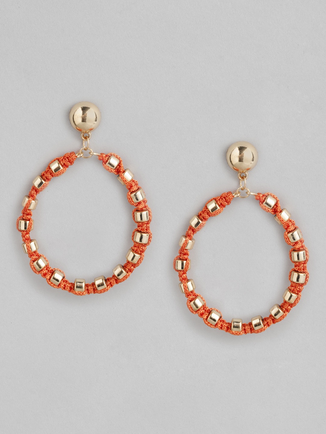 

RICHEERA Orange & Gold-Toned Circular Drop Earrings