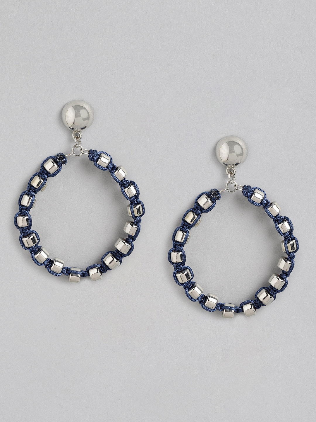 

RICHEERA Blue & Silver-Toned Circular Drop Earrings