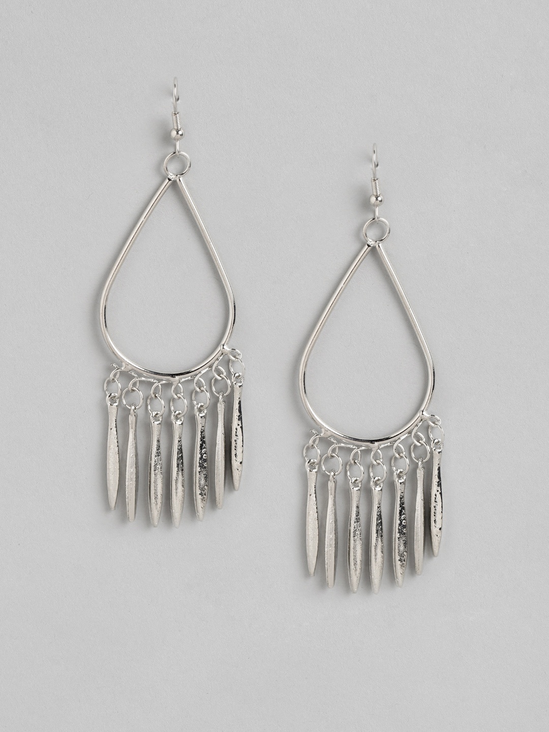 

RICHEERA Silver-Toned Teardrop Shaped Drop Earrings