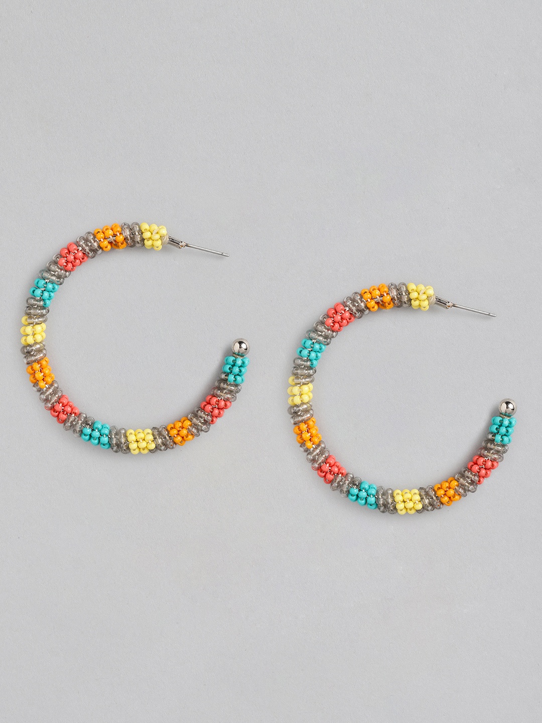 

RICHEERA Pink & Yellow Circular Half Hoop Earrings