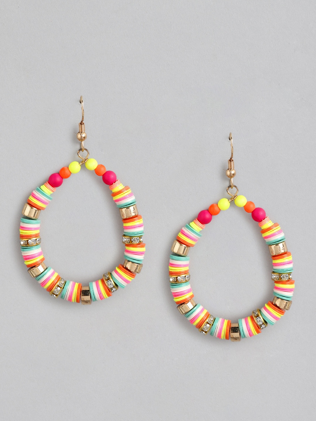 

RICHEERA Pink & Gold-Toned Circular Drop Earrings