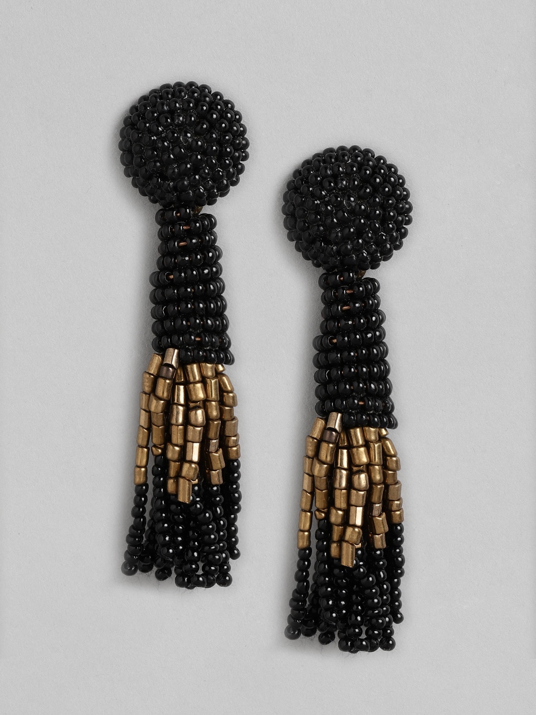 

RICHEERA Black & Gold-Toned Contemporary Drop Earrings