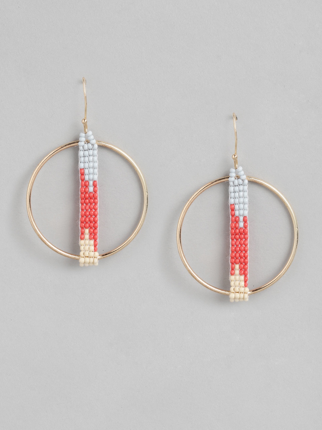 

RICHEERA Gold-Toned & Red Circular Drop Earrings