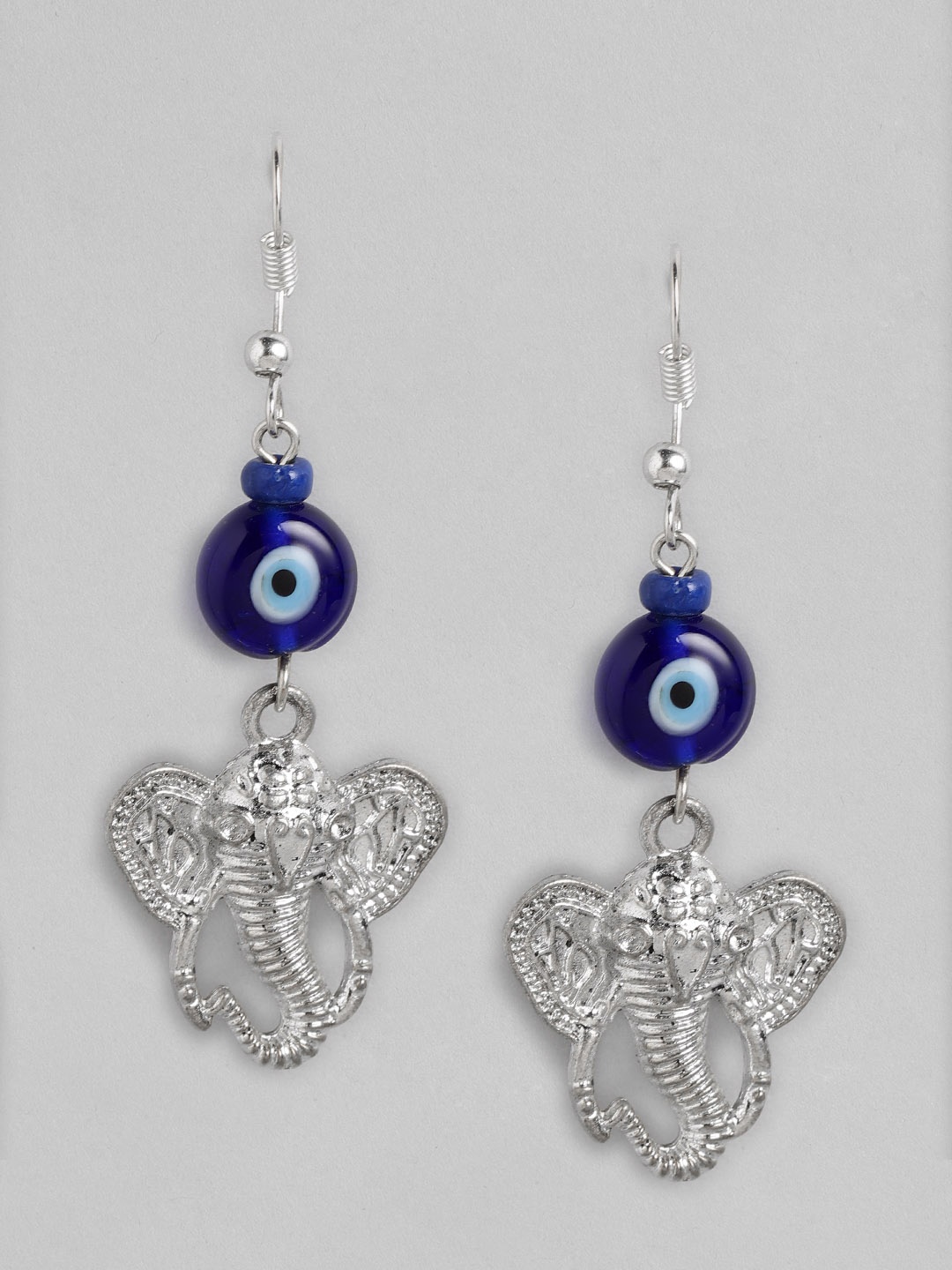 

RICHEERA Silver-Toned & Blue Evil Eye Drop Earrings