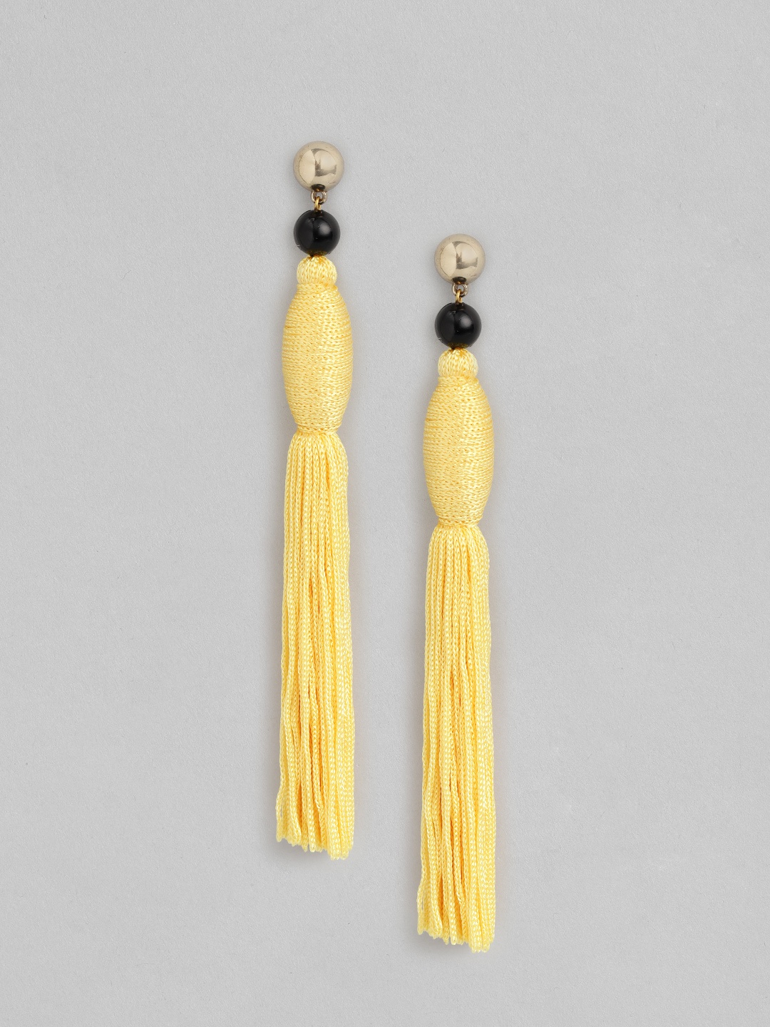 

RICHEERA Yellow & Black Contemporary Drop Earrings