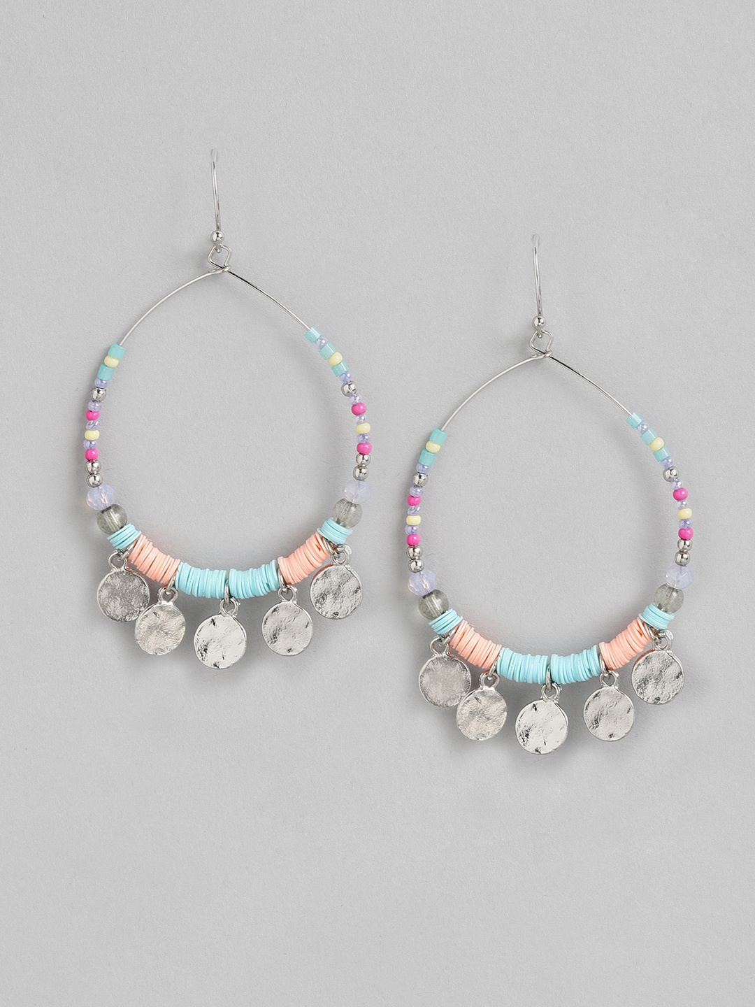 

RICHEERA Blue & Silver-Toned Circular Drop Earrings
